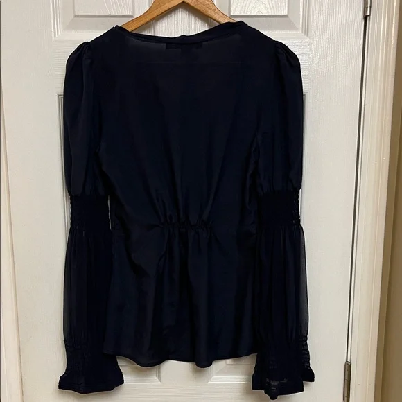 Forever 21 Navy Blouse with Smocked Sleeves - Picture 4 of 9